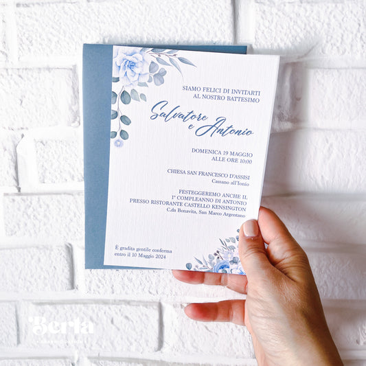 Set invito e segnaposto Rose Blu